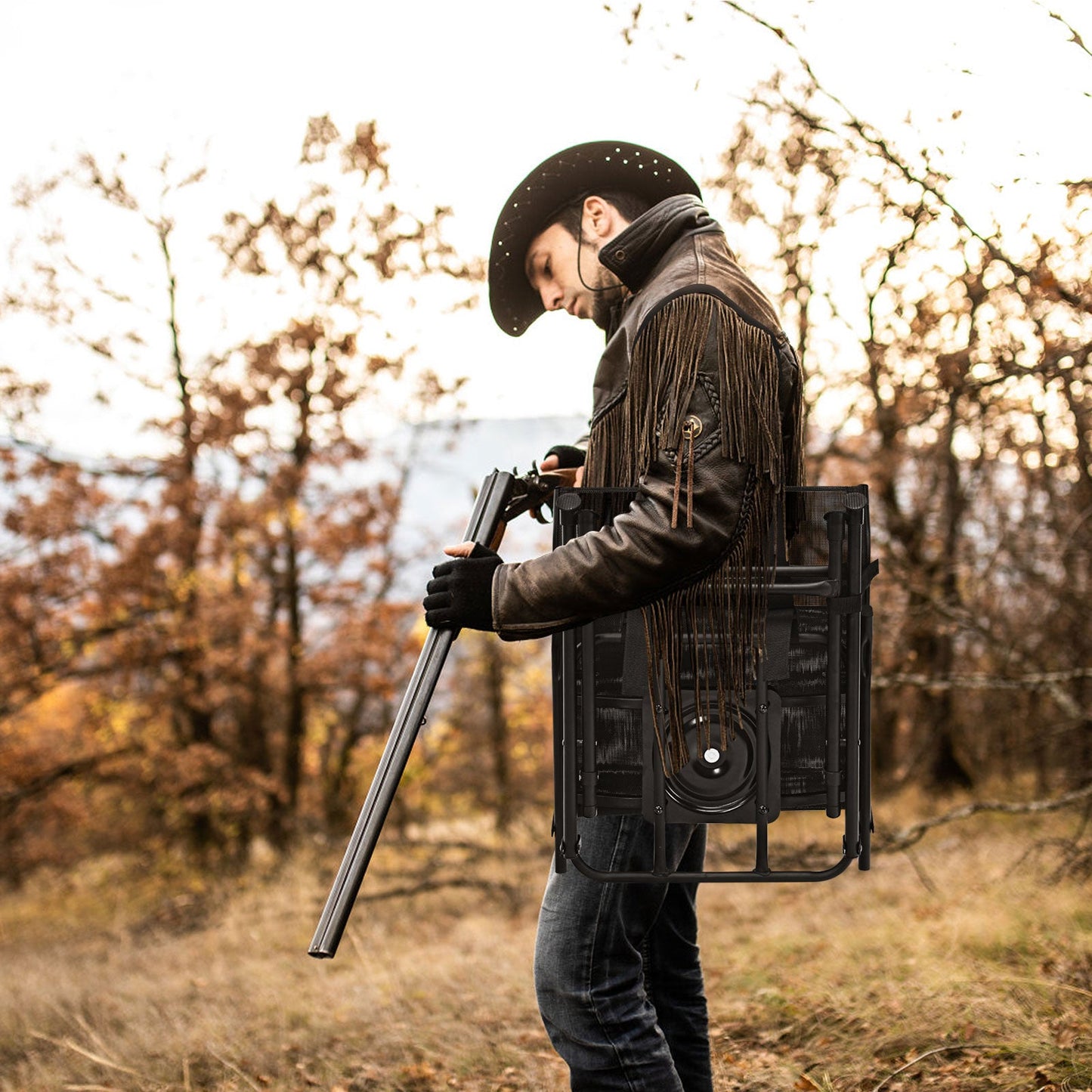 360° Swivel Hunting Blind Chair with Sturdy Metal Frame Support up to 330 lbs-Black