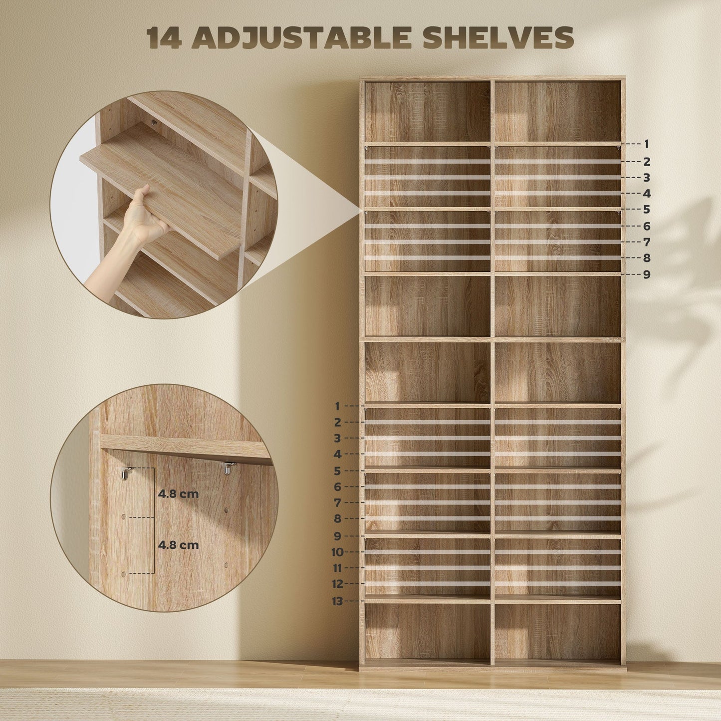 HOMCOM 640 CD Storage Tower - Nature Wood Finish