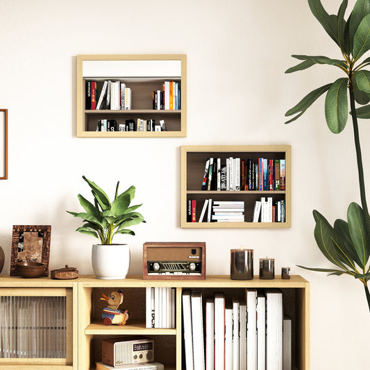 HOMCOM Wall Bathroom Mirror, 30 x 40 cm Wall-Mounted Mirror for Living Room, Bedroom, Hallway, Set of 2, Natural