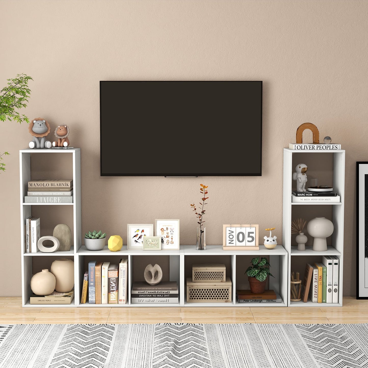 Open Back 2-tier Bookshelf with Anti-toppling Kit-White