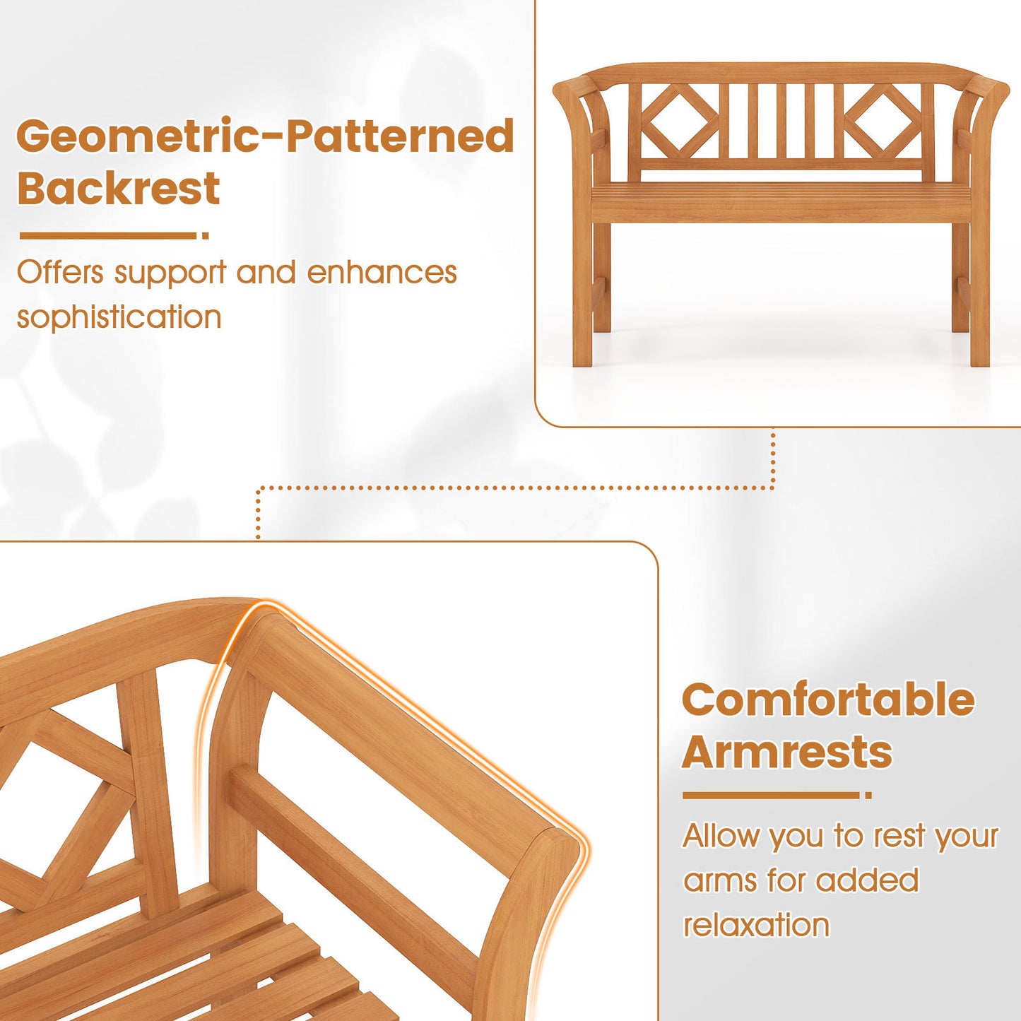 Outdoor Bench Acacia Wood 2-Person Patio Loveseat with Backrest Garden Bench