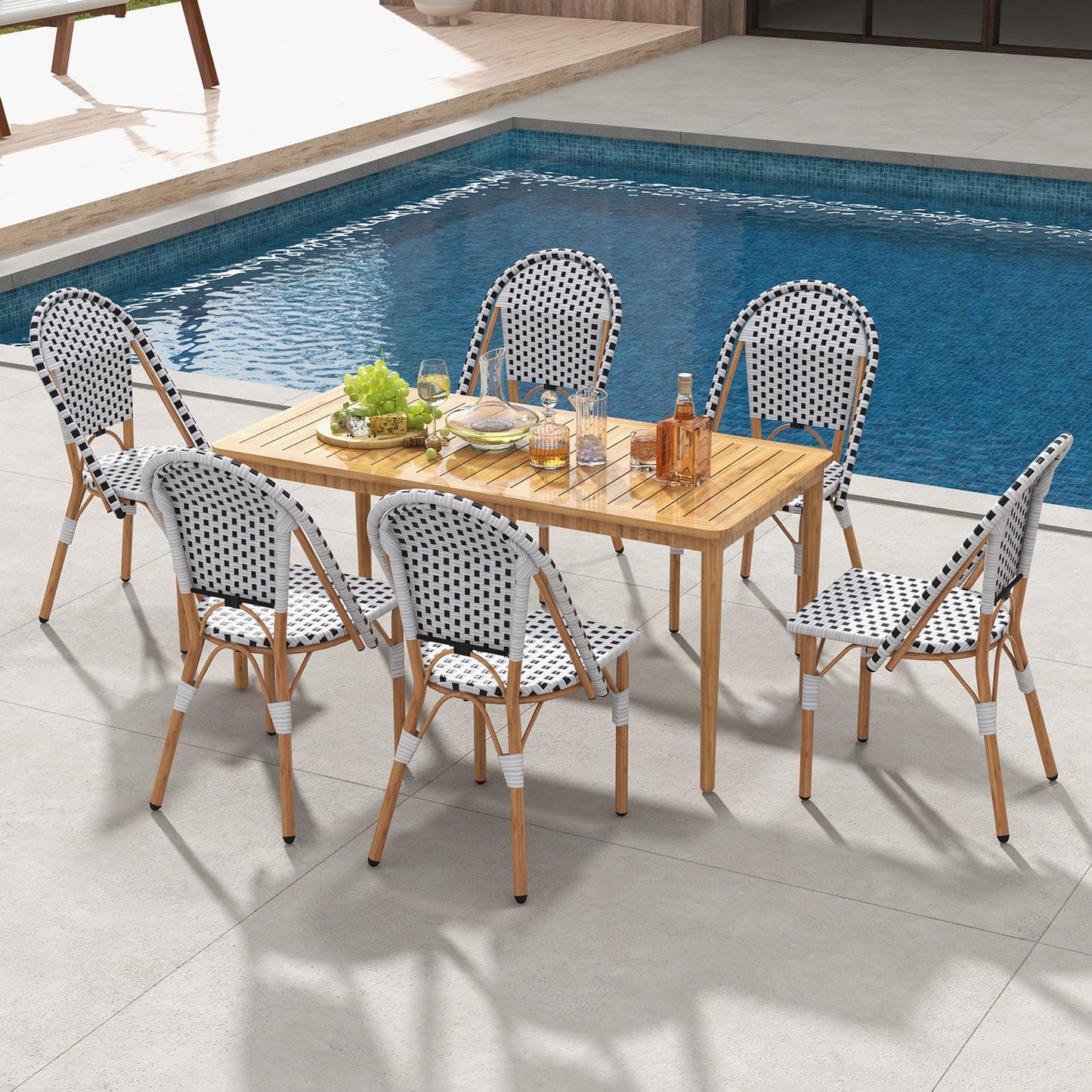 Outdoor Armless French Bistro Chair Set of 2-Black & White