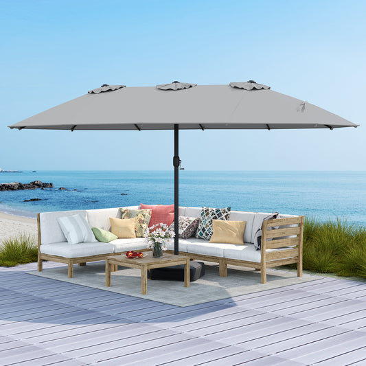 Double Sided Patio Umbrella Outdoor Large Market Umbrella with Base-Grey
