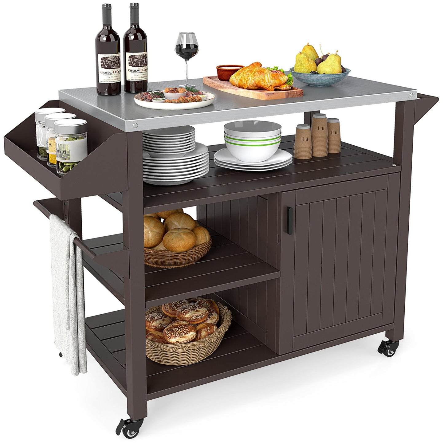 Outdoor Grill Cart with Storage Cabinet-Brown