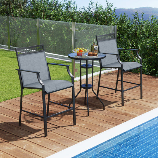 Outdoor Patio Chair Set of 2 with Footrest and High Back and Armrests-Blue