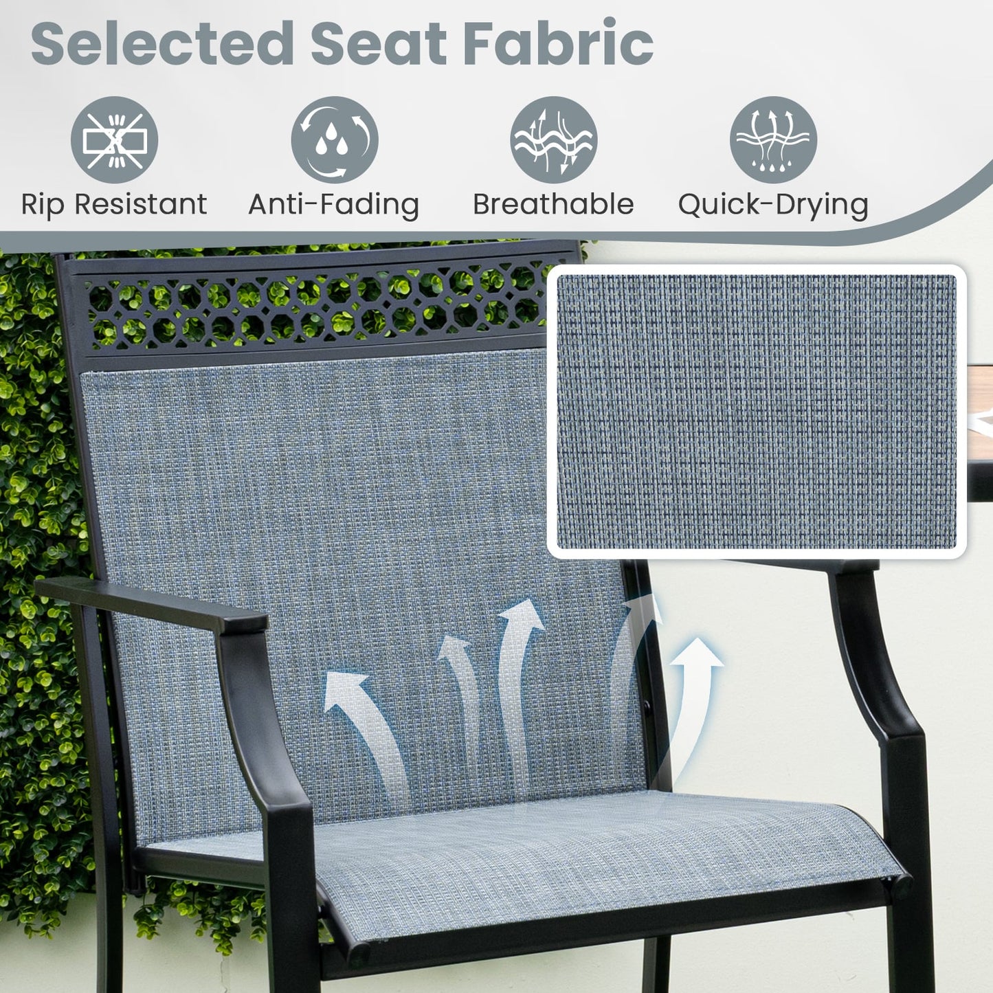 Outdoor Patio Chair Set of 2 with Footrest and High Back and Armrests-Blue