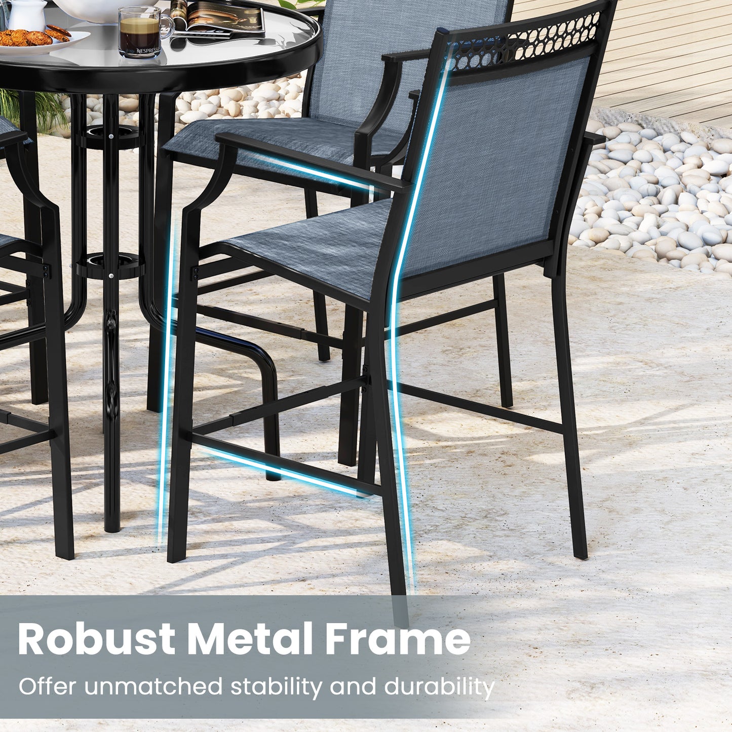Outdoor Patio Chair Set of 2 with Footrest and High Back and Armrests-Blue