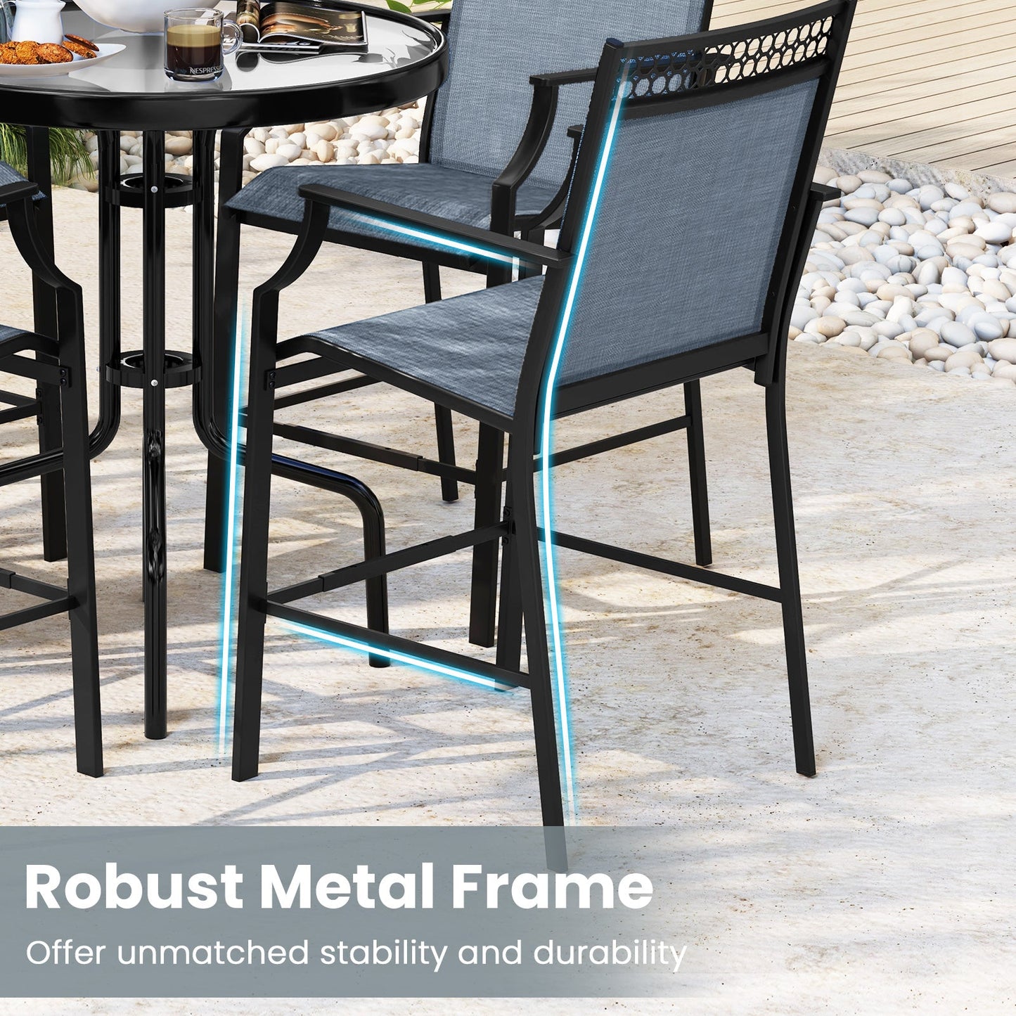 Outdoor Patio Chair Set of 2 with Footrest and High Back and Armrests-Blue