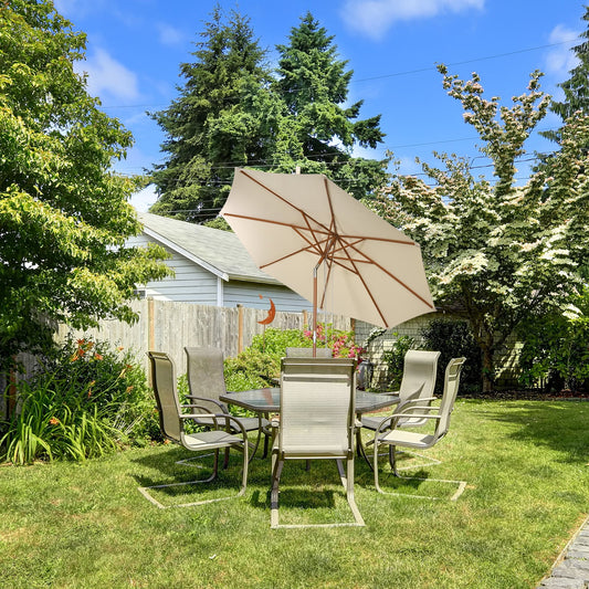 2.7/3m Wooden Patio Parasol Sun Shade Umbrella with 8 Ribs-2.7 m