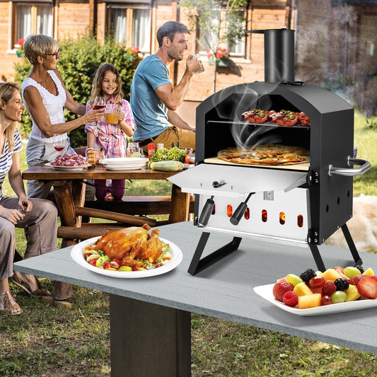 Outdoor Pizza Oven with Waterproof Cover and Anti-scalding Handles-Black