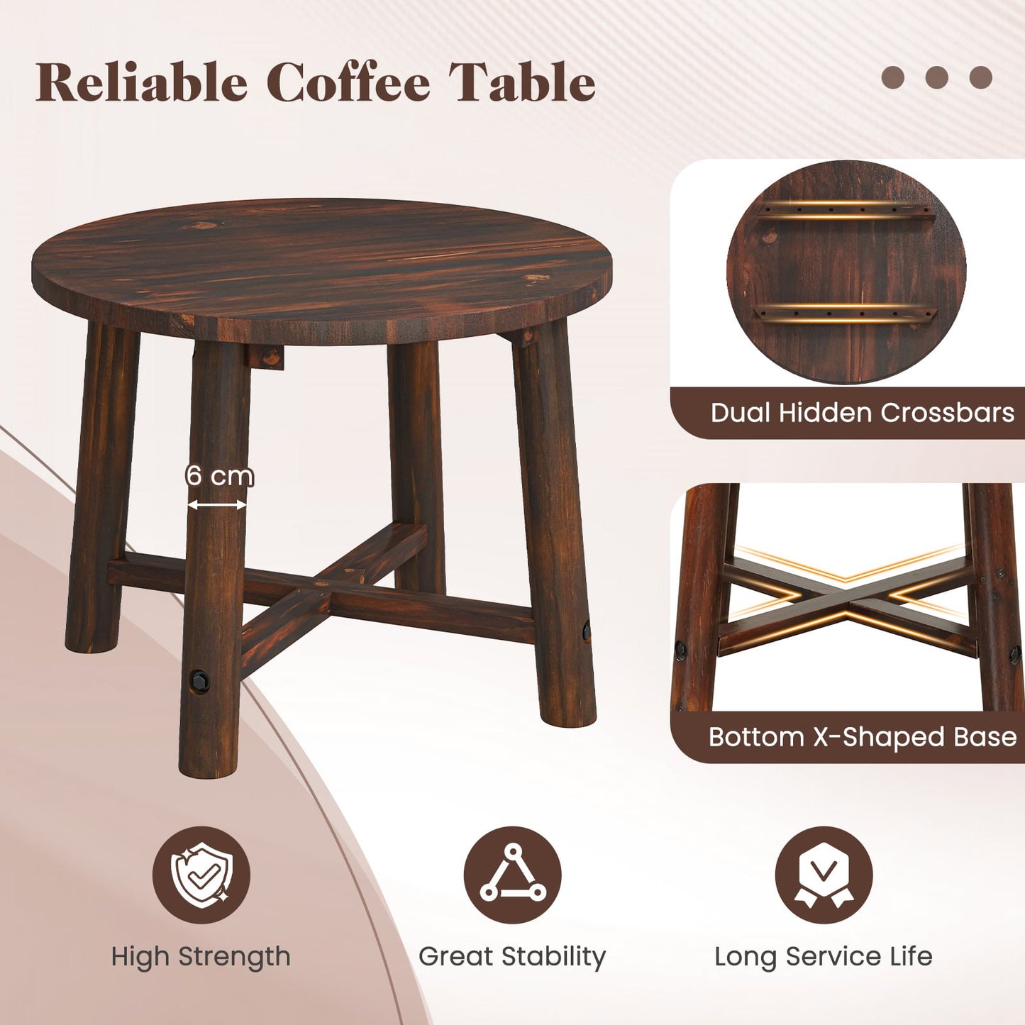 Outdoor Side Table Patio End Table with Solid Wood Structure Brown