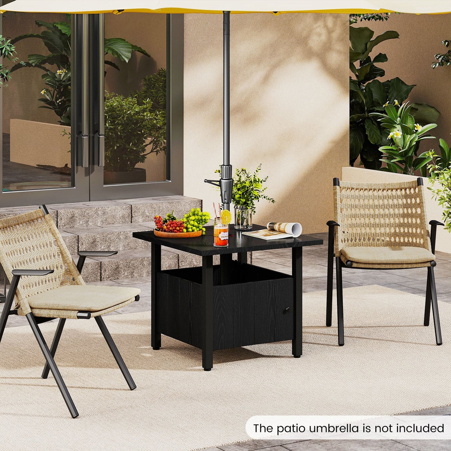 Outdoor Side Table with 4.8cm Umbrella Hole and 2 Sand Bags-Black