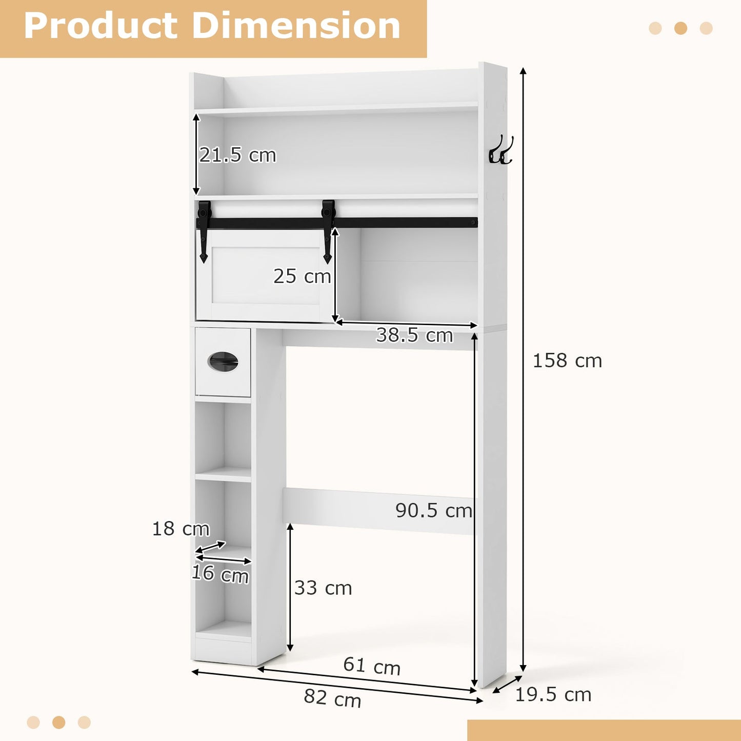 Over The Toilet Storage Cabinet Farmhouse Bathroom Organizer Toilet Rack-White