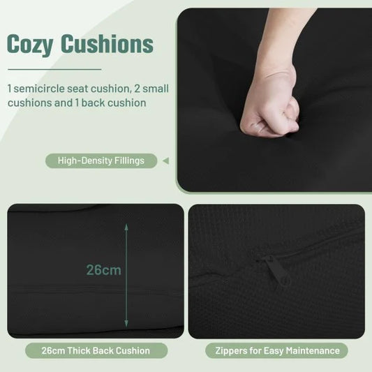 Oversized Patio Wicker Egg Lounge Chair with 4 Soft Cushions-Navy