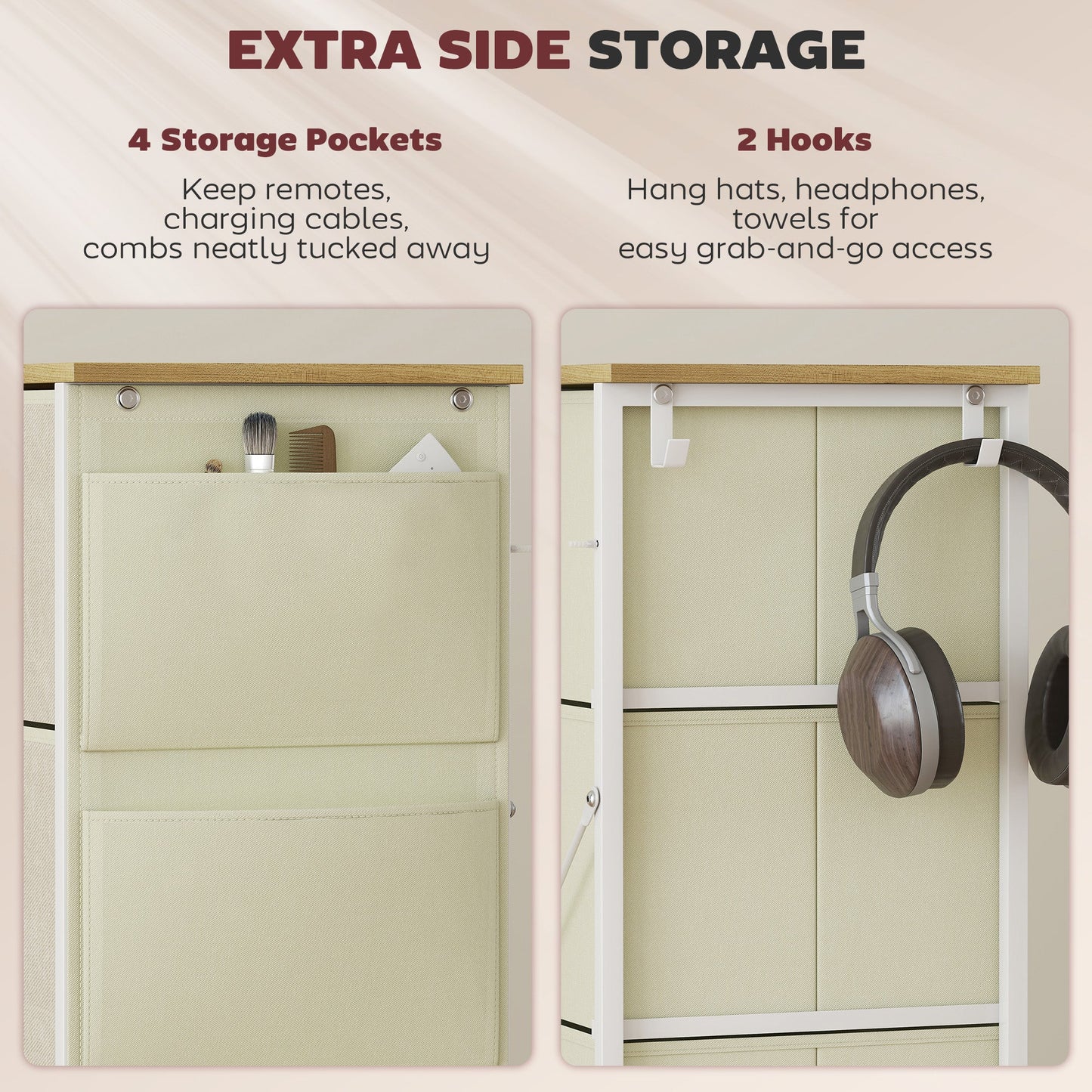 HOMCOM Chest of Four Fabric Drawers - Beige