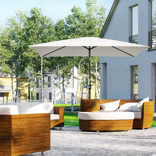 Outsunny 3x2m Garden Parasol Umbrella with Aluminium Pole, Tilt and Crank, Rectangular Outdoor Table Parasol Sun Shade for Patio, Cream White
