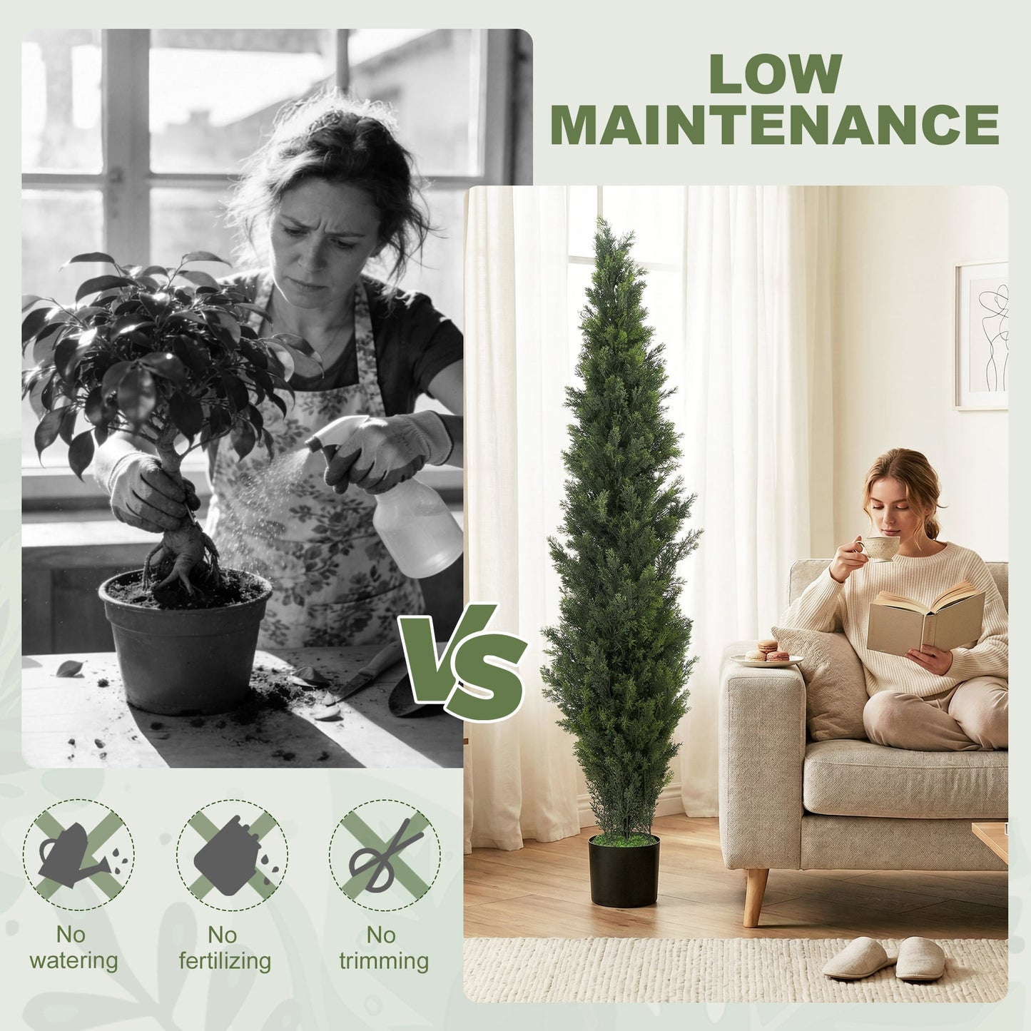 HOMCOM Set of 2 Decorative Artificial Plants Cypress in Weighted Pot, Fake Plant with 2035 Leaves, 150 cm