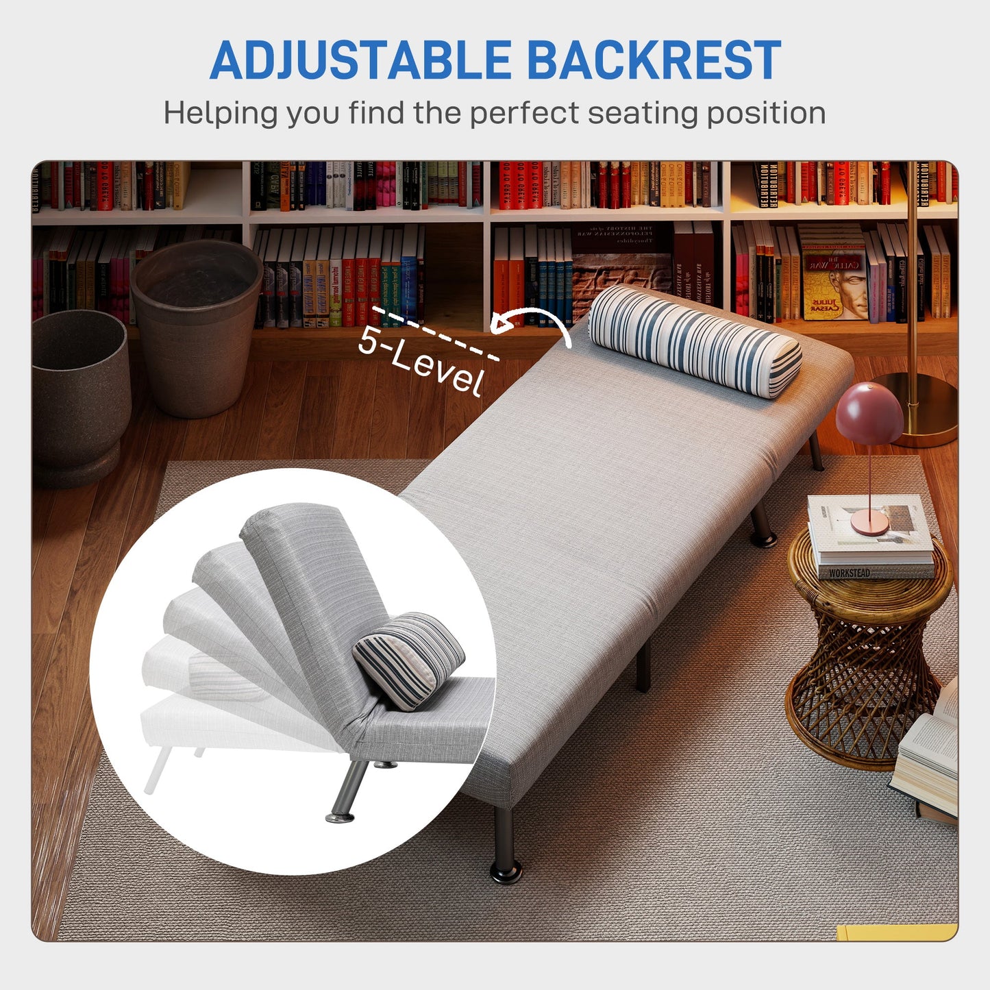 HOMCOM Single Sofa Bed, 1 Person Sleeper Foldable Lounge with Pillow, Grey