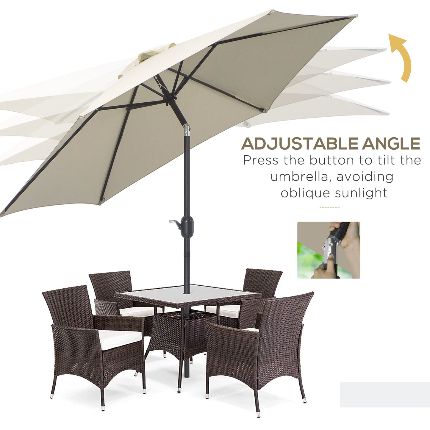 Outsunny2.6M Garden Parasol Umbrella with Tilt and Crank, Outdoor Sun Parasol Sunshade Shelter with Aluminium Frame, Cream White