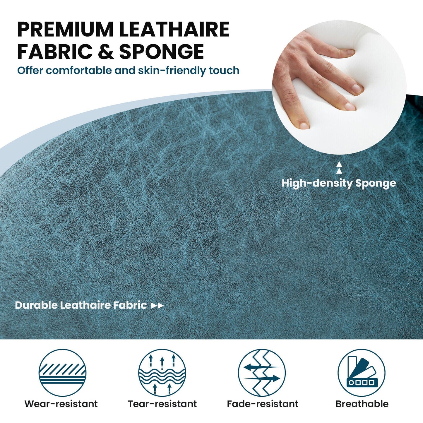 Ergonomic Armchairs with Linen Fabric Cover for Home Office-Blue