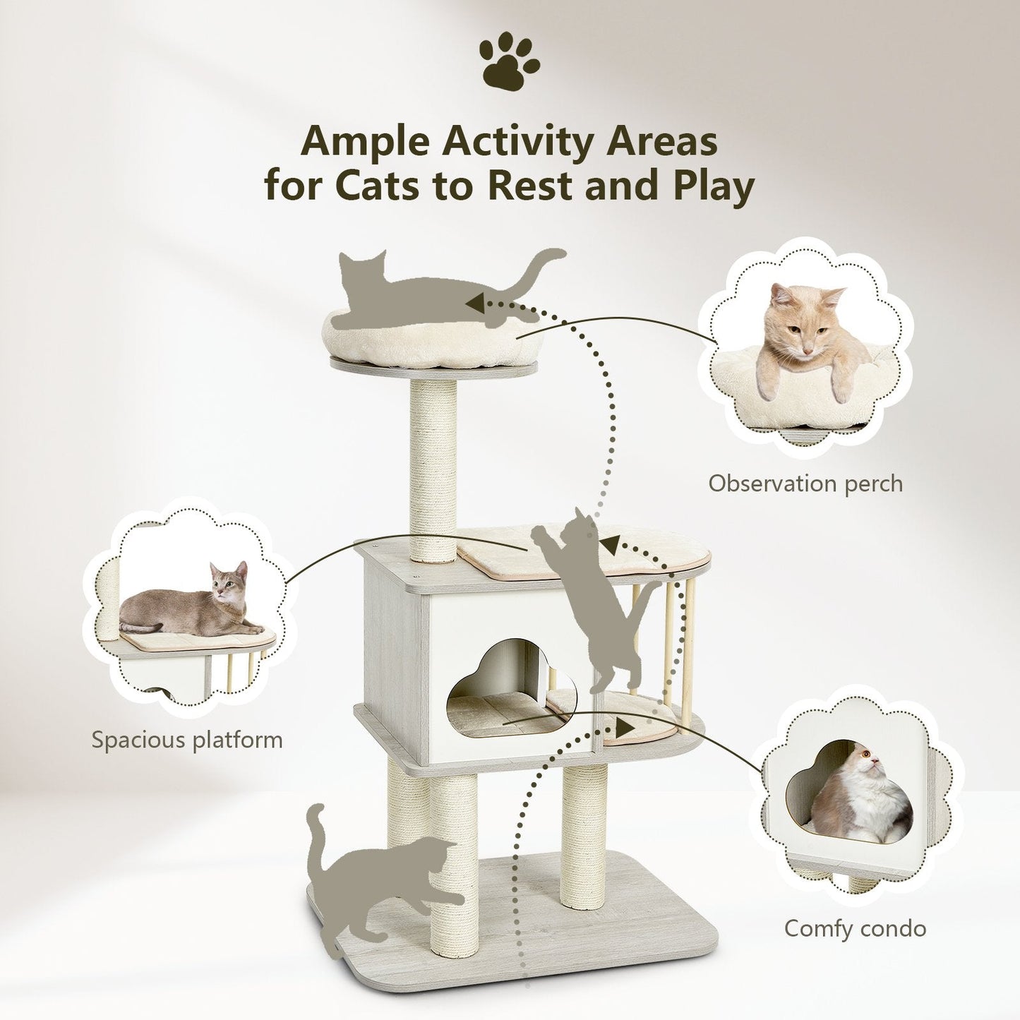 Modern Wooden Cat Tower with Platform-Grey