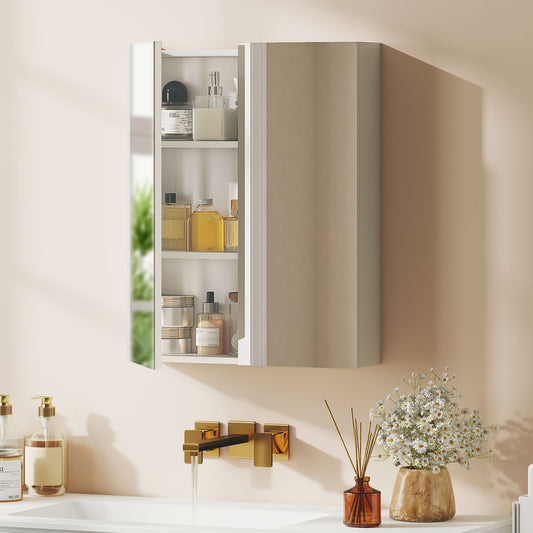 HOMCOM Wall Mounted Bathroom Mirror Storage Cabinet w/ Door Adjustable Shelf, White