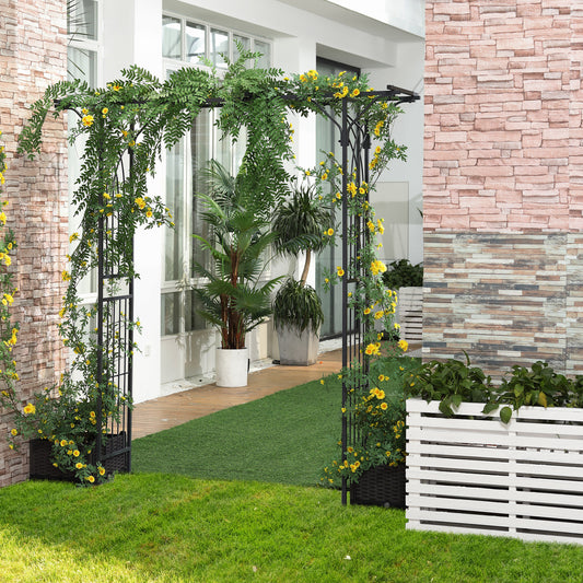 Outsunny 210cm Decorative Metal Garden Trellis Arch with Durable Steel Tubing & Elegant Scrollwork, Great for Weddings, Dark Gre