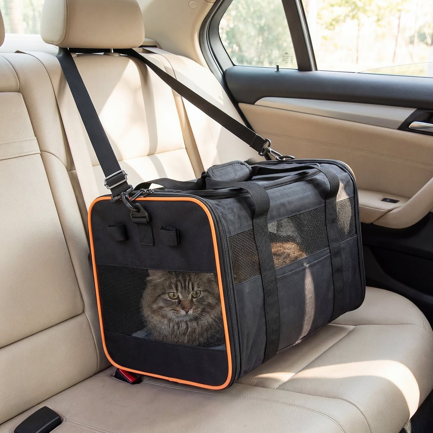Rolling Pet Carrier with Telescopic Handle and Washable Pad for Dogs and Cats
