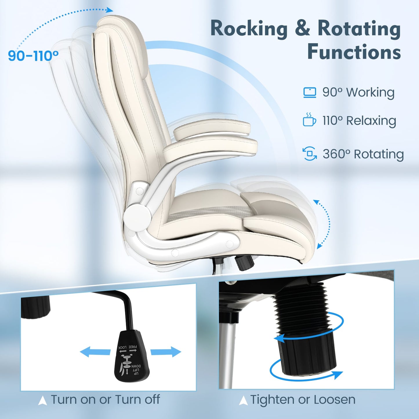 PU Leather Office Chair Height Adjustable Executive Chair with Headrest-Beige