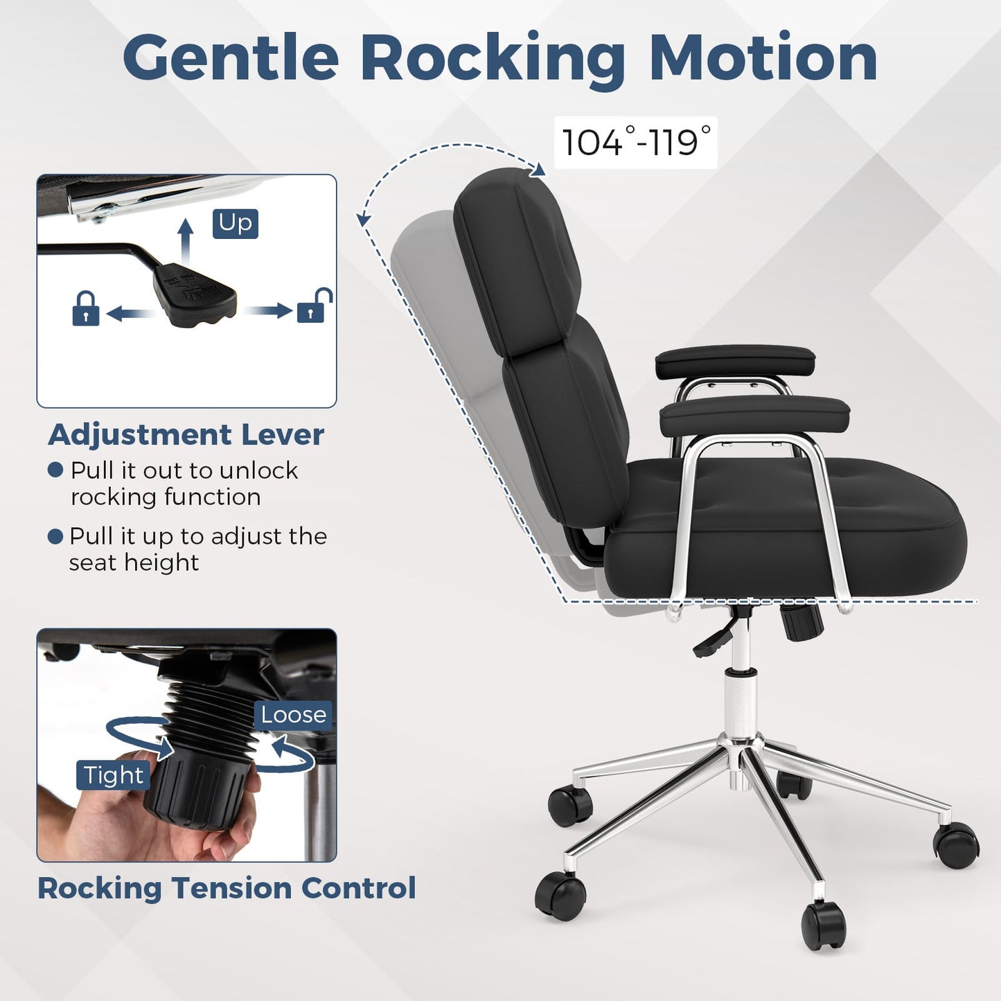 PU Leather Upholstered Office Chair with Button Tufted Back-Black