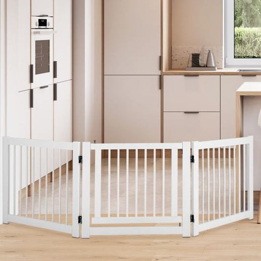 Freestanding Foldable Pet Gates with Lockable Door for Doorway Stairs