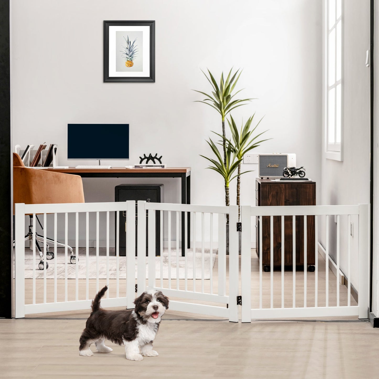 Freestanding Foldable Pet Gates with Lockable Door for Doorway Stairs