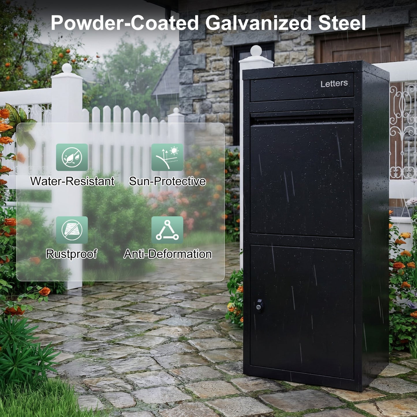 Package Delivery Box for Outside Large Galvanized Steel Parcel Mailbox with Anti-Theft Design-Black