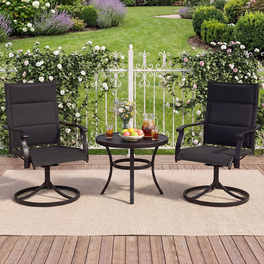 Padded Patio Swivel Chairs Set of 2 Ergonomic Outdoor Dining Chairs with Breathable Fabric High Back-Black