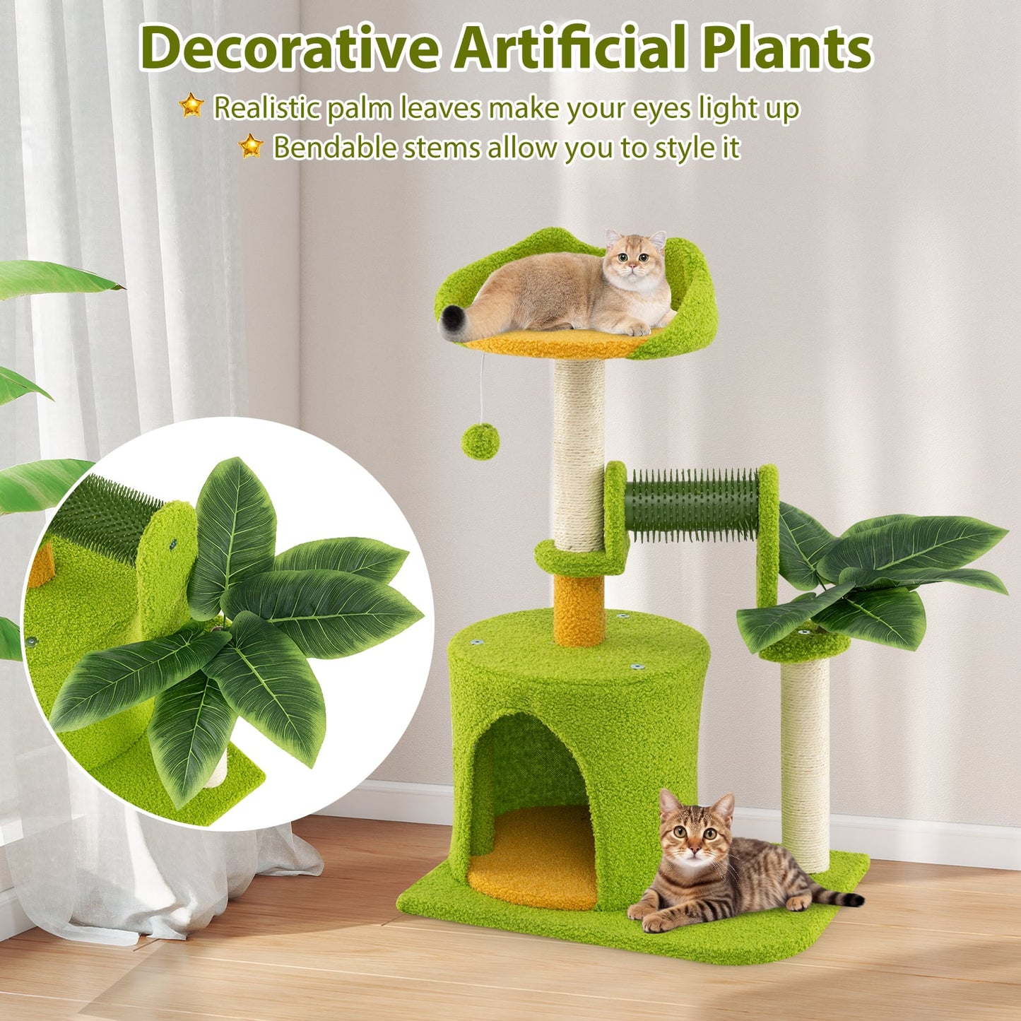 Palm Cat Tree Cat Tower Multi-Level Pet Play House-Green