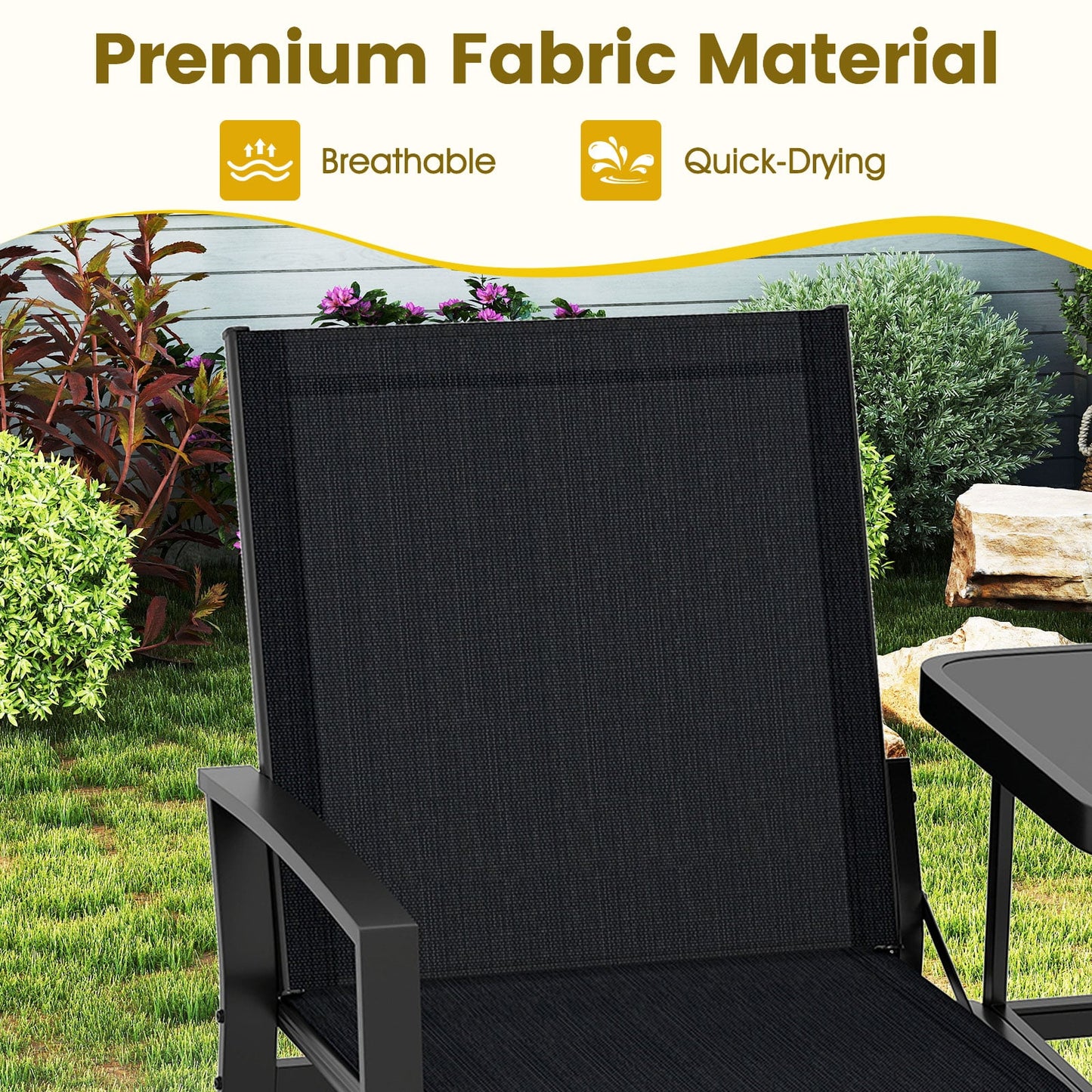 Patio Loveseat with Built-in Table 2-Seat Outdoor Furniture with Breathable Fabric Back and Seat-Black