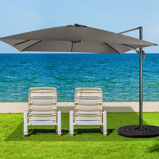 Patio Umbrella Square Offset with Cross Base and Tilt Adjustable-Grey