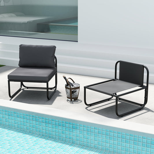 Patio Chairs Set of 2 with Removable Cushions and Adjustable Foot Pads-Grey