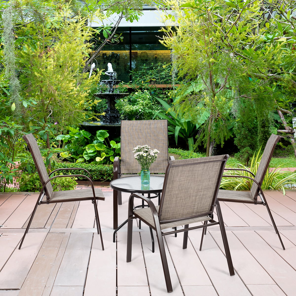 2 Piece Patio Outdoor Camping Chairs Set with Breathable Fabric-Grey