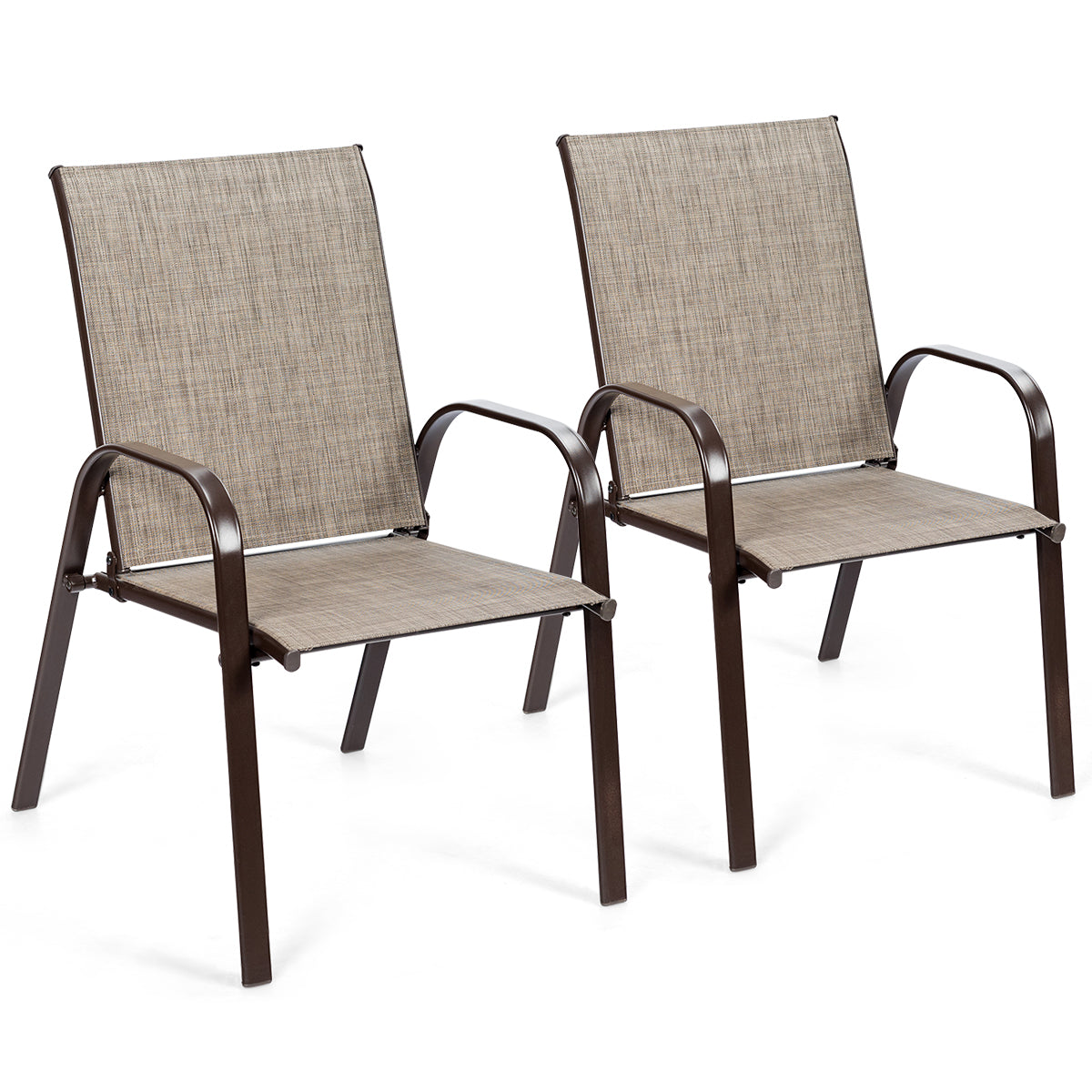 2 Piece Patio Outdoor Camping Chairs Set with Breathable Fabric-Grey
