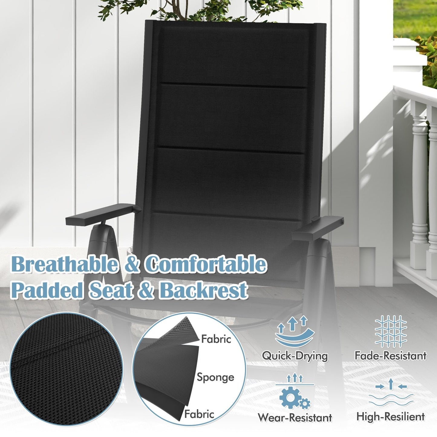 Patio Folding Chairs Lightweight Dining Chairs with Soft Padded Seat-Black