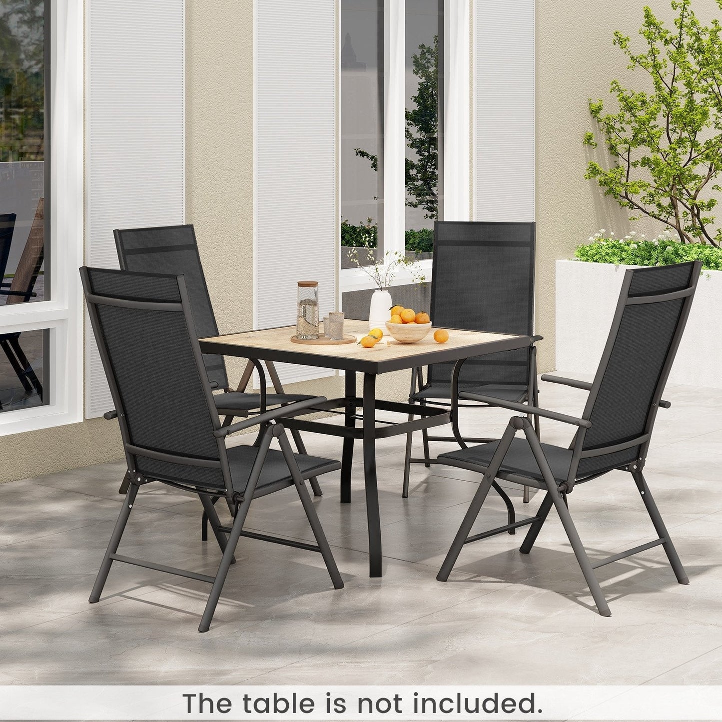 Patio Folding Dining Chairs Outdoor Sling Chairs with 7-Level Adjustable High Backrest-Black