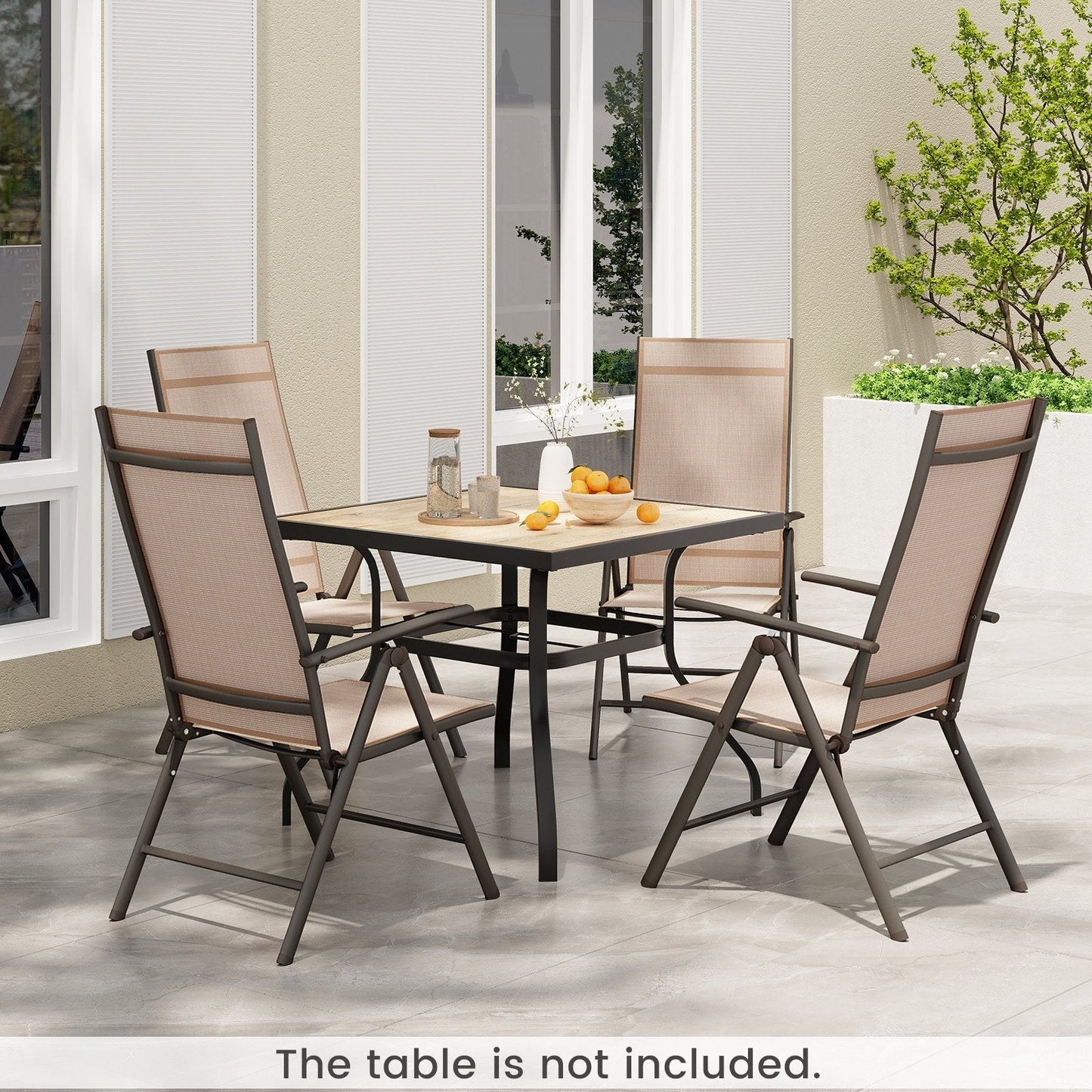 Patio Folding Dining Chairs Outdoor Sling Chairs with 7-Level Adjustable High Backrest-Brown