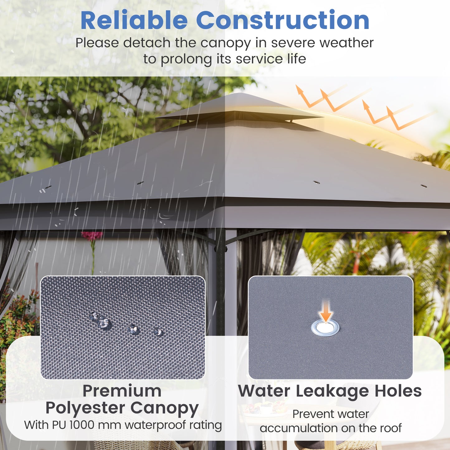Patio Gazebo Outdoor Double-Roof Canopy Tent with Mesh Netting-Grey