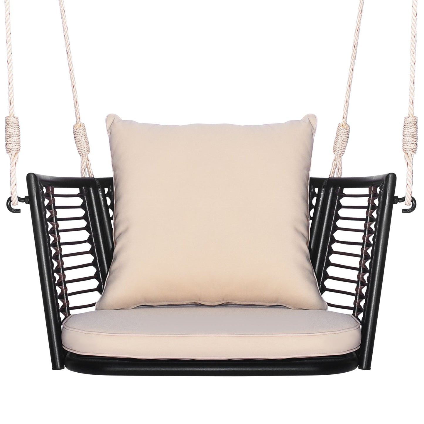 Patio Hanging Rattan Basket Chair Swing Hammock Chair with Cushions-Brown