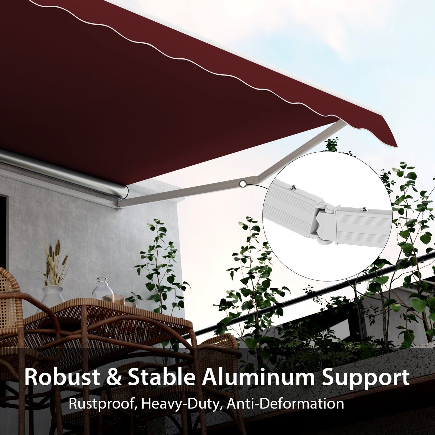 3.6 x 3 m Patio Retractable Awning with Manual Crank Handle-Wine