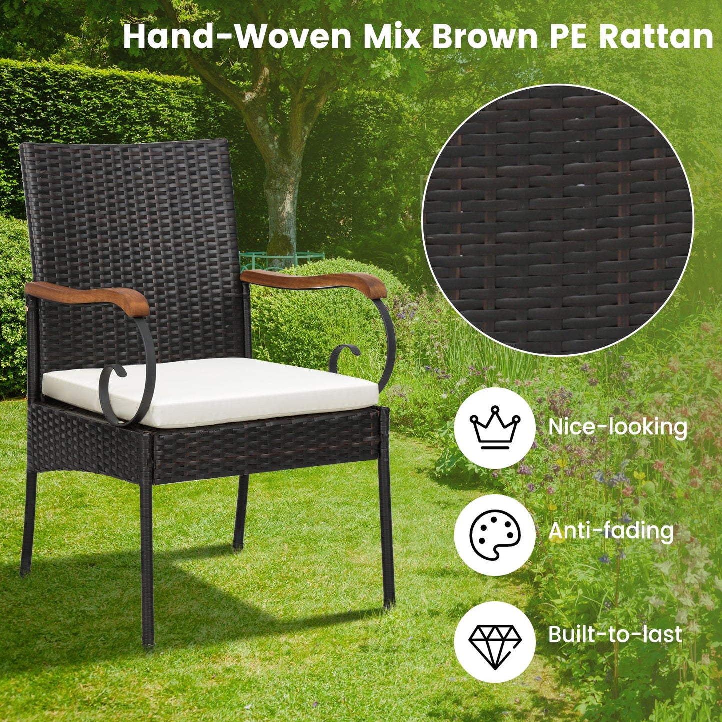 Patio Wicker Chair Set of 2 with Soft Zippered Cushion