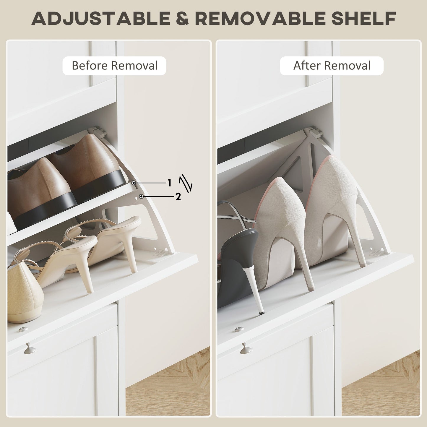 HOMCOM Modern Compact Three-Drawer Shoe Storage Cabinet - White