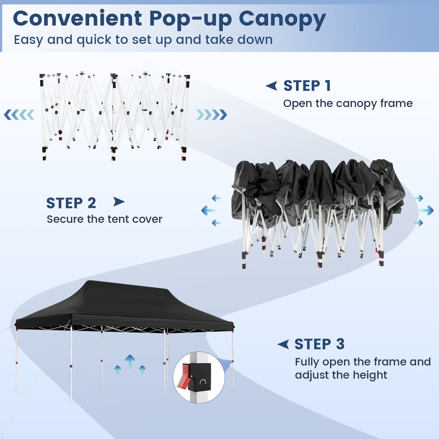 300 x 600 cm Pop-up Canopy Tent with Carrying Bag-Black