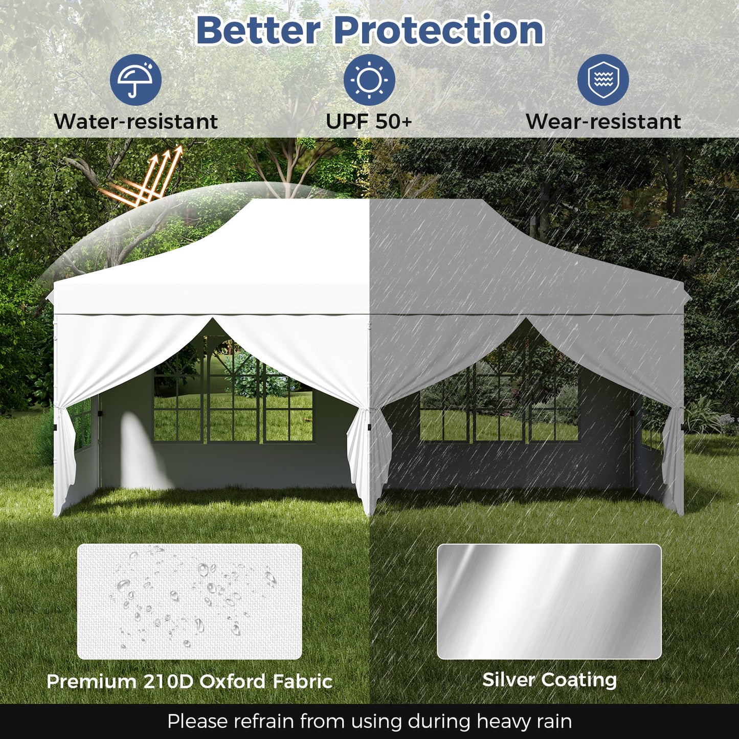 Pop-up Canopy Tent with 6 Detachable Sidewalls and Carrying Bag-White